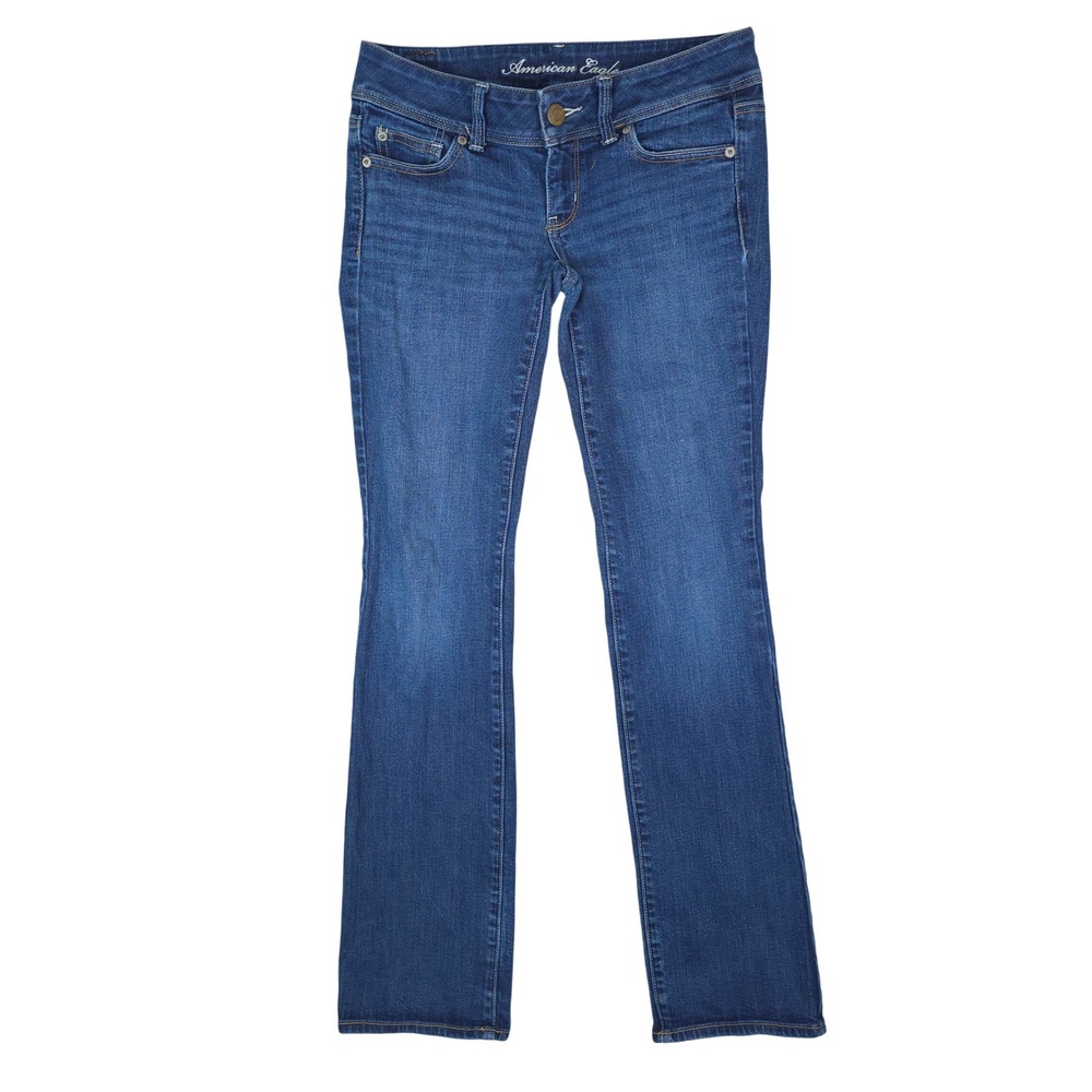 American Eagle Slim Boot Jeans Women 2 Long Blue Stretch Low Rise Y2K Distressed